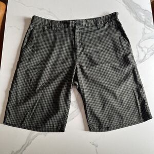 Adidas Golf Shorts Mens Sz 36 Performance Chino Stretch Black Yellow White Plaid